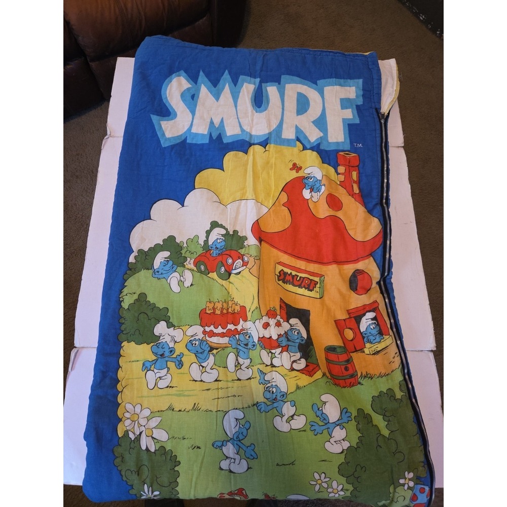 Smurf VTG Sleeping Bag 80s The Wenzel Co 33" X 65" Colorful Mushrooms Floral